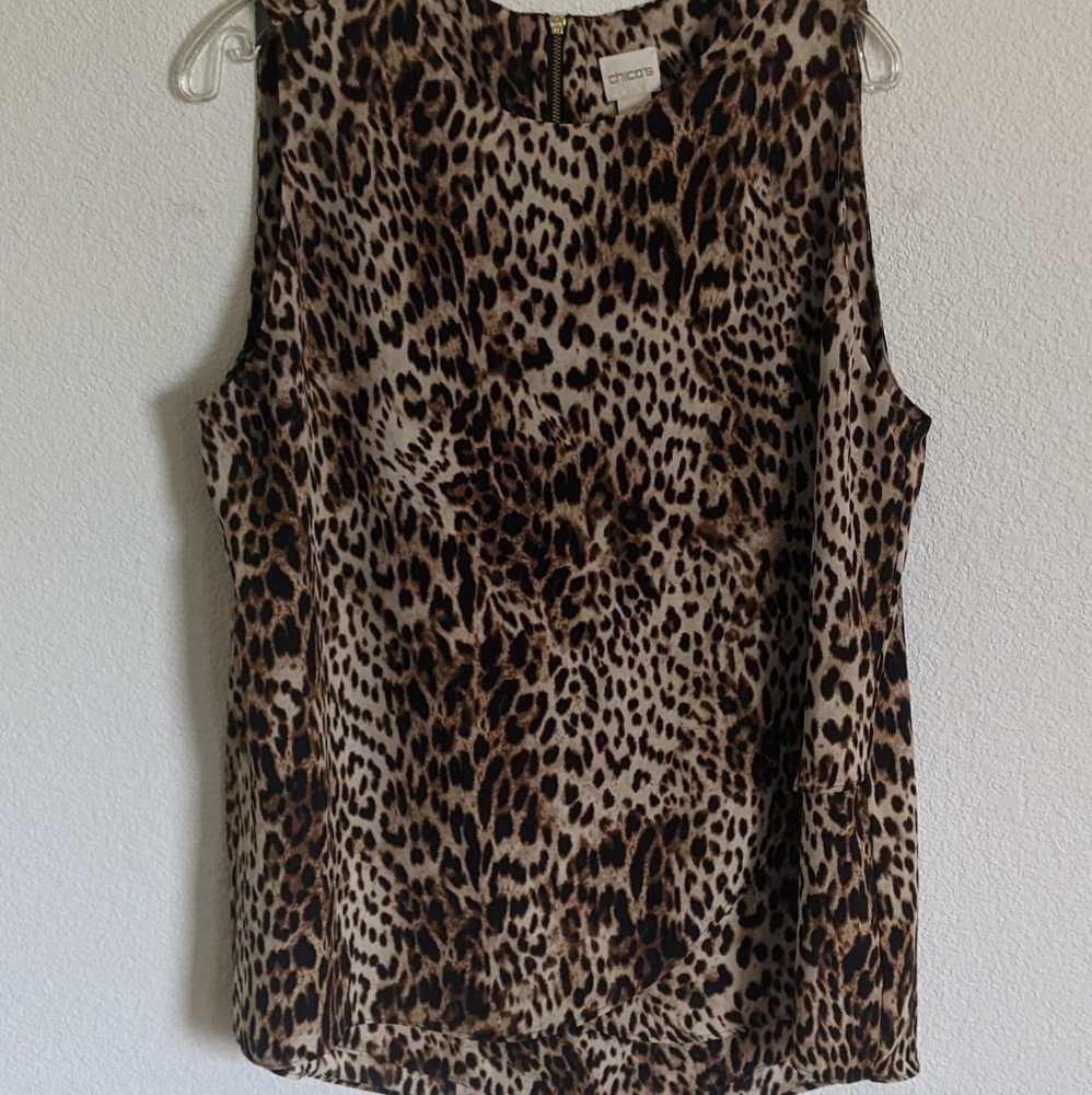 Chico's Leopard Print Sleeveless Blouse, Size L (2)